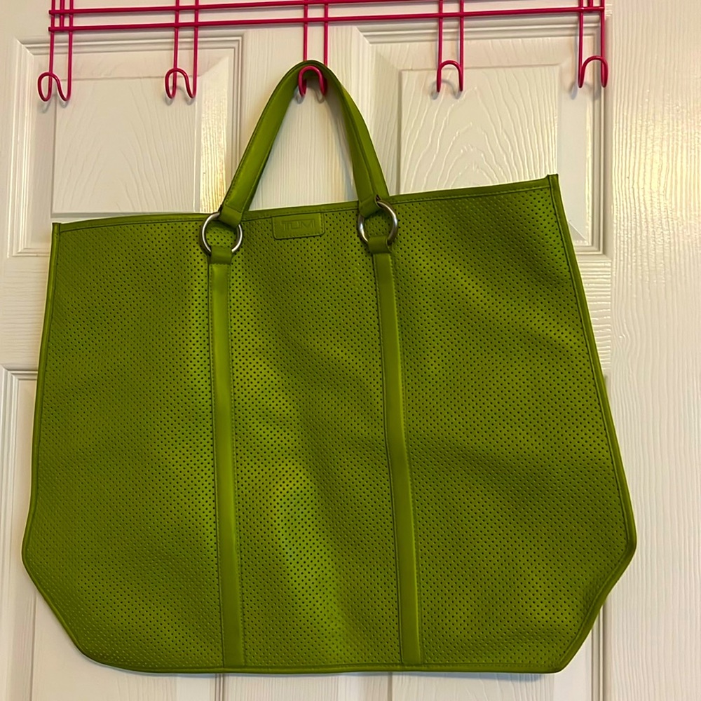 Green Tumi Leather Tote